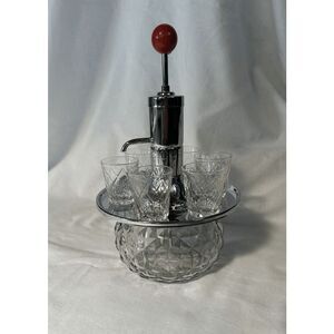 Park Sherman Revolving Pump Decanter With 6 Glasses, Liquor, Bourbon, Bar